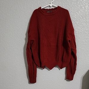 SHEIN Deep Red Cable Knit Sweater